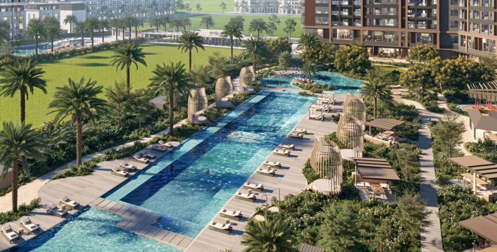 Tiện ích công viên nội khu xanh mát tại Masteri Ocean Park 3 với đường dạo bộ, khu vui chơi trẻ em và cảnh quan hồ điều hòa