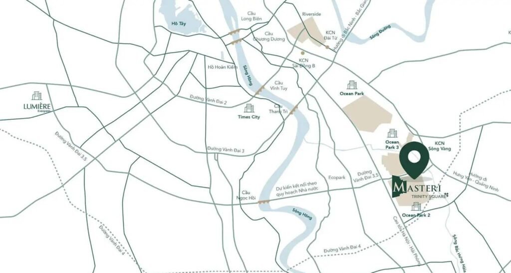 Vị trí chiến lược của Masteri Era Landmark ( Masteri Ocean Park 3) – trung tâm kết nối các khu đô thị cao cấp, biểu tượng của phong cách sống thượng lưu.