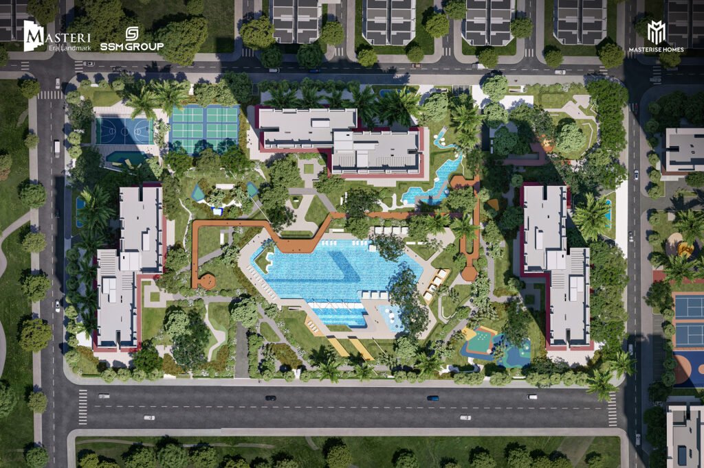 Mặt bằng phân khu The Park – Masteri Era Landmark tại Ocean Park 3, hiển thị bố trí các tòa tháp và tiện ích nội khu.