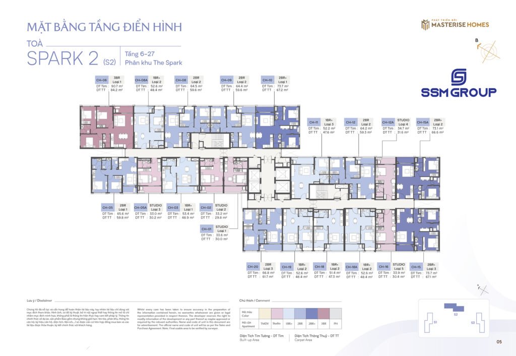 Sơ đồ mặt bằng tầng 5–6 tòa Park 3 – Masteri Era Landmark tại Ocean Park 3, hiển thị bố trí chi tiết căn hộ và khu tiện ích.