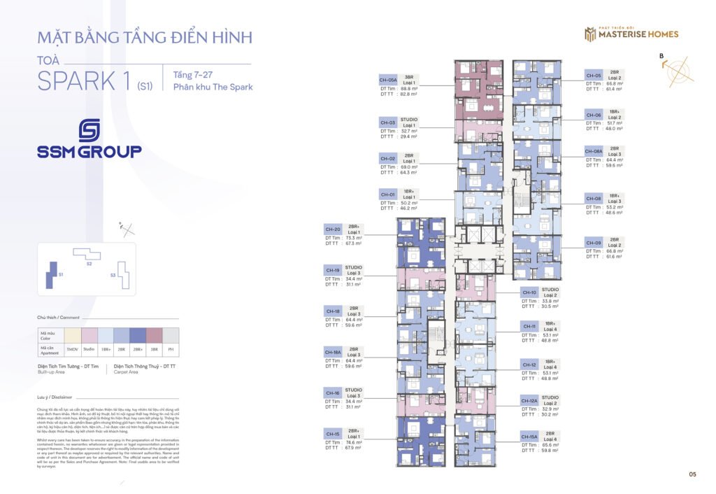 Sơ đồ mặt bằng tầng 4–5 tòa Park 2 – Masteri Era Landmark tại Ocean Park 3, hiển thị chi tiết bố trí căn hộ và khu tiện ích.
