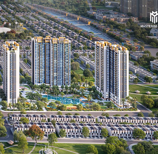 Mặt bằng tổng thể phân khu The Flow, Masteri Era Landmark, Ocean Park 3, hiển thị layout căn hộ, khu tiện ích và cảnh quan xanh.